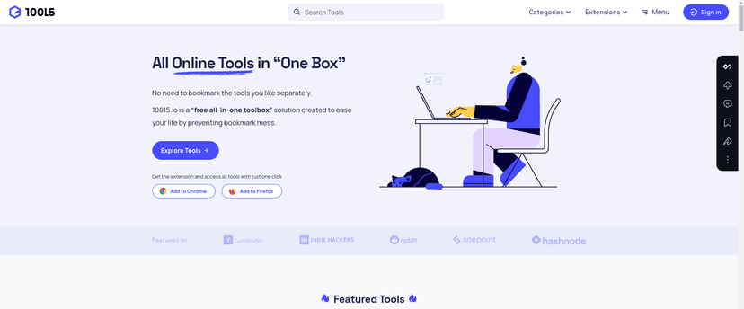 10015.io is a “free all-in-one toolbox” solution created to ease your life by preventing bookmark mess.