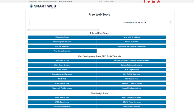 Smart Web Solutions is a free all-in-one toolbox for web developers. It contains a lot of useful tools such as JSON formatter & validator, CSS minifier, JS minifier, image compressor, etc.