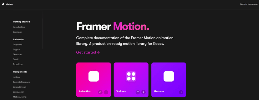 Complete documentation of the Framer Motion animation library. A production-ready motion library for React.