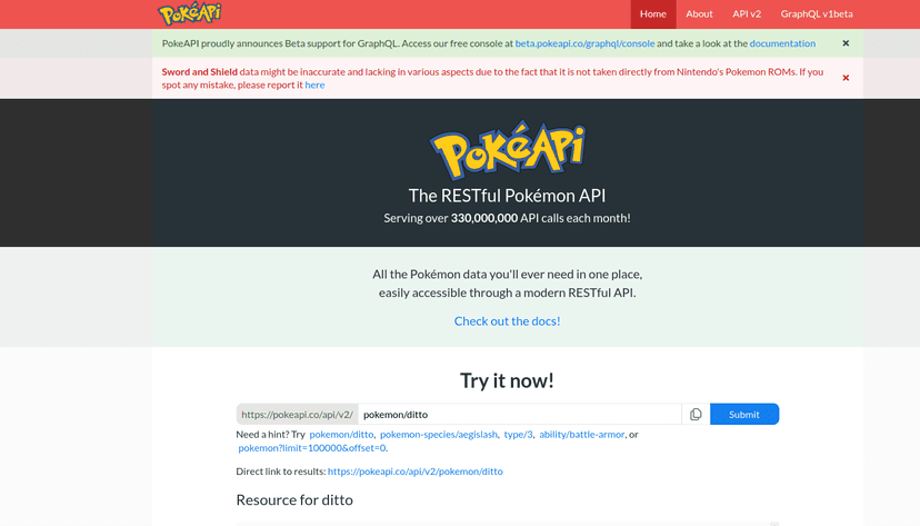 All the Pokémon data you'll ever need in one place, easily accessible through a modern RESTful API.