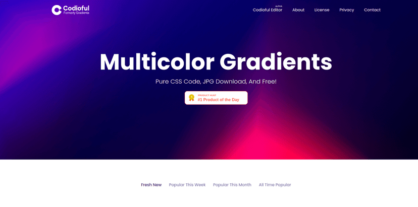 All of these gradients are available as CSS codes, SVG and JPG images. If you are a designer, you can use SVG or JPG image in your projects. Therefore, a developer can use all CSS/SVG/JPG (even SVG codes) version in a website or app.