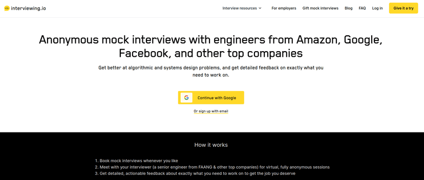 Practice technical interviewing anonymously and get hired. Get better at interviewing. Become great at hiring.