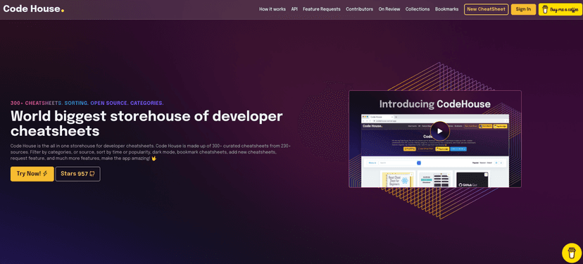 Code House is the all-in-one storehouse for developer cheatsheets made up of 300+ curated cheatsheets from 230+ sources