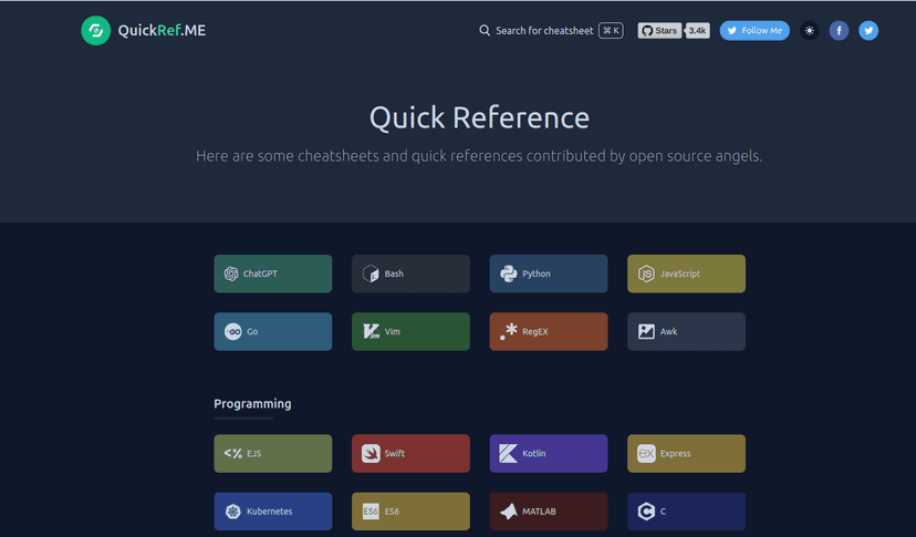 Here are some cheatsheets and quick references contributed by open source angels.