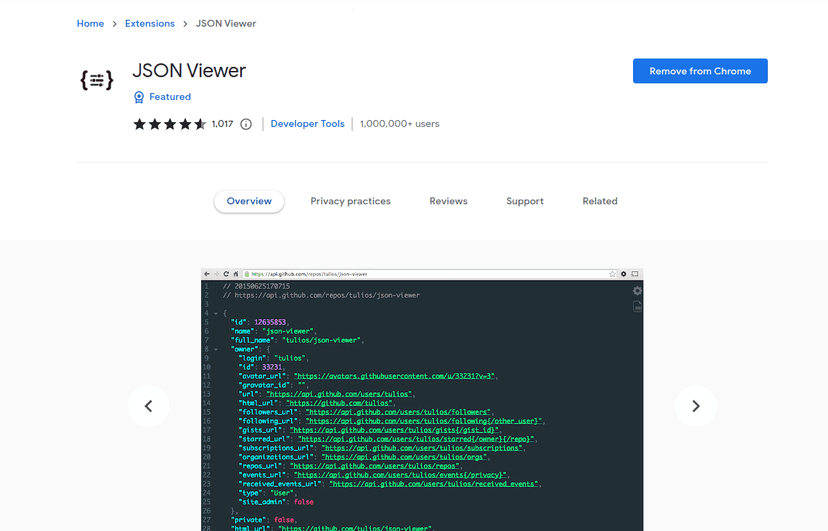 This extension is a porting of Firefox extension JSONView. It is a browser extension that helps you view JSON documents in the browser.