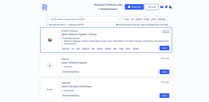 RemoteFrontendJobs is a job board for remote frontend jobs. We help companies find the best frontend developers and help developers find the best frontend jobs.